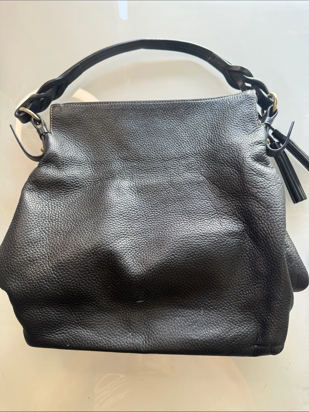 Dooney & Bourke Black Pebbled Leather Hobo with Tassel Accents